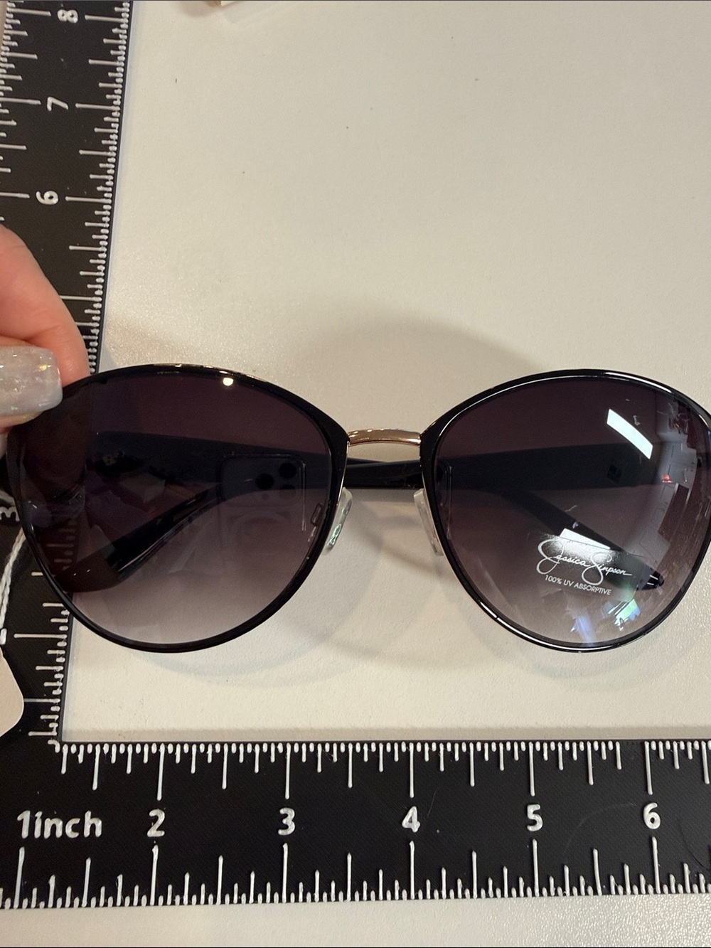 Jessica Simpson Black Gradient Cat-Eye Sunglasses with Gold Bridge